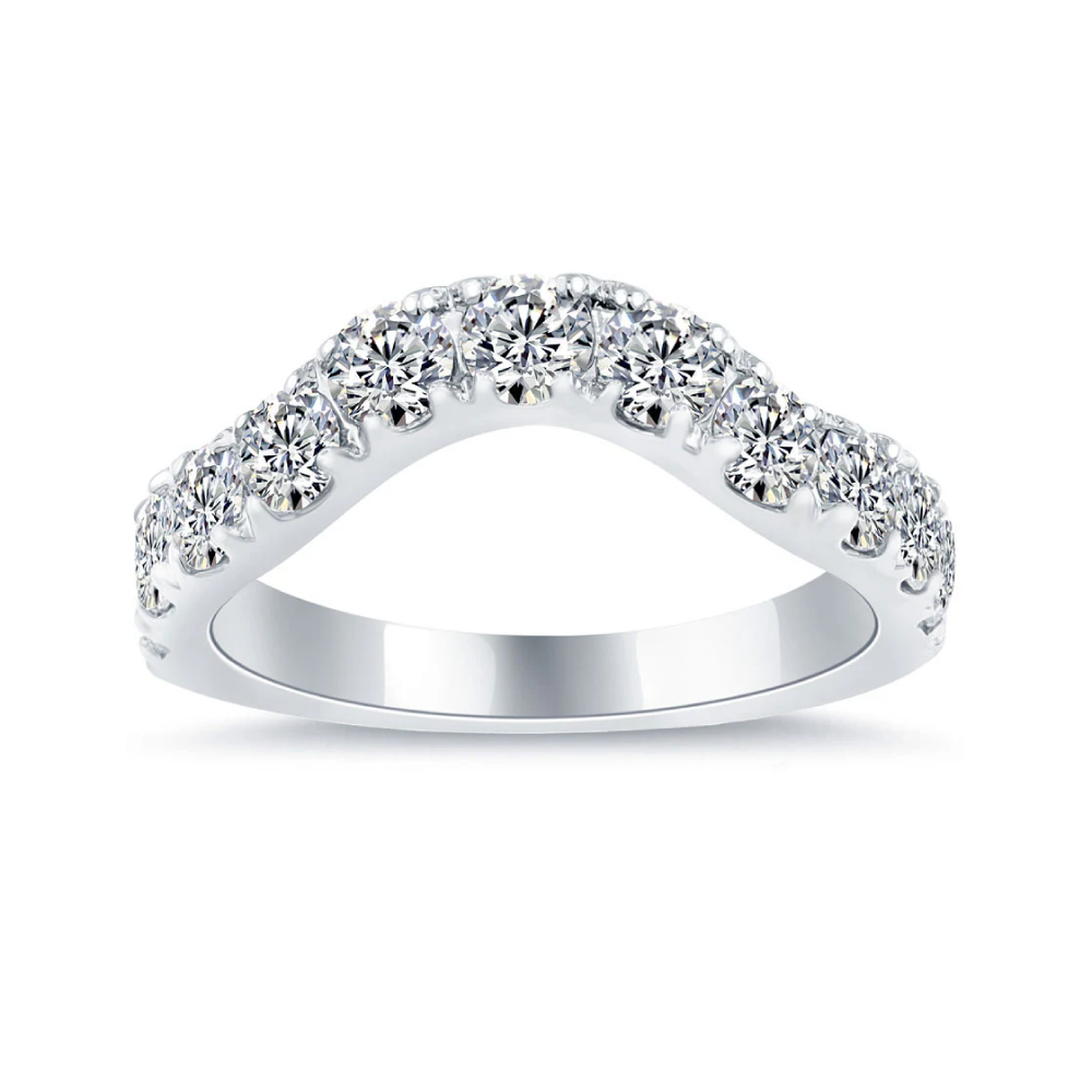 2.20 Carat F-VS2 Custom Curve Matching Diamond Wedding Band Ring 18k White Gold