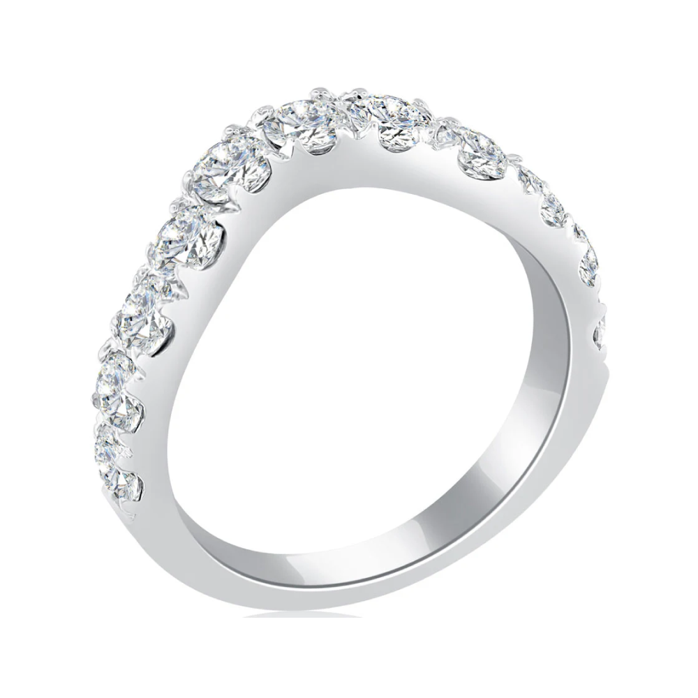 2.20 Carat F-VS2 Custom Curve Matching Diamond Wedding Band Ring 18k White Gold