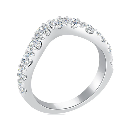 2.20 Carat F-VS2 Custom Curve Matching Diamond Wedding Band Ring 18k White Gold